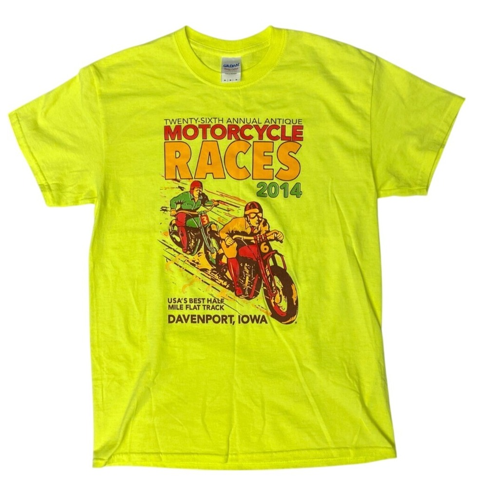 Motorcycle Racing Graphic Print T-Shirt sz M Annual Antique Biker Iowa 2014 USA
